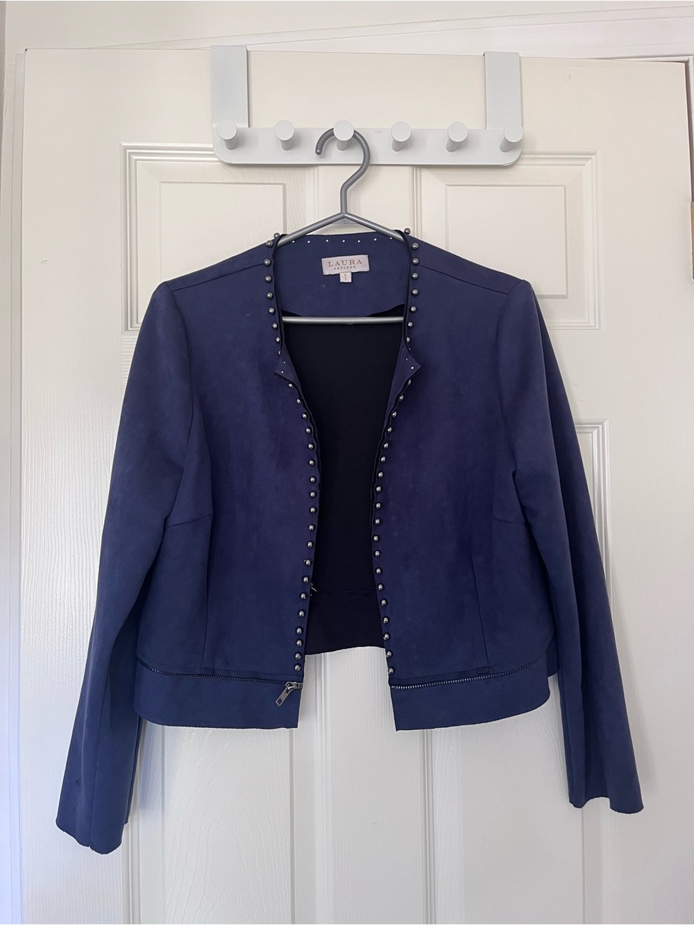 Laura Petites Navy Stud-Trim Longline Blazer - Picture 3 of 6